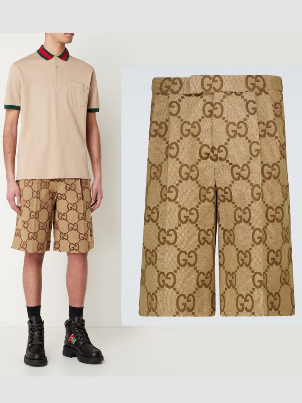 GUCCI SHORTS MENS JUMBO GG LOGO COTTON BLEND CANVAS sz 50 / L
